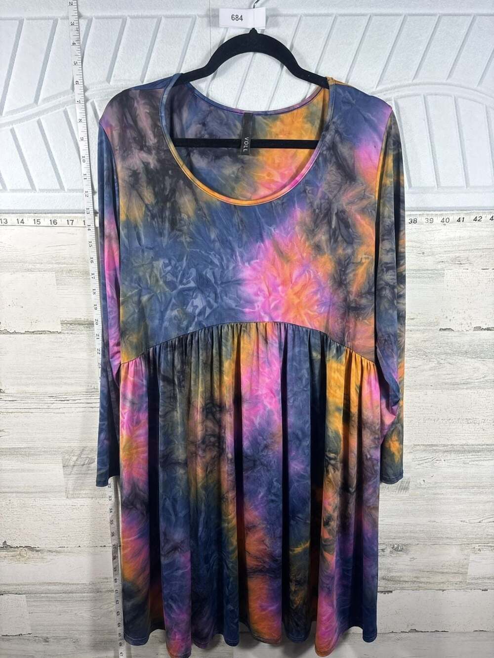 VOLL Tie-Dye Long Sleeve Scoop Neck Empire Waist Dress